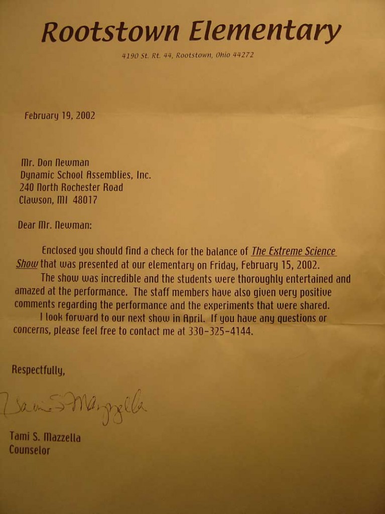 Rootstown School Letter